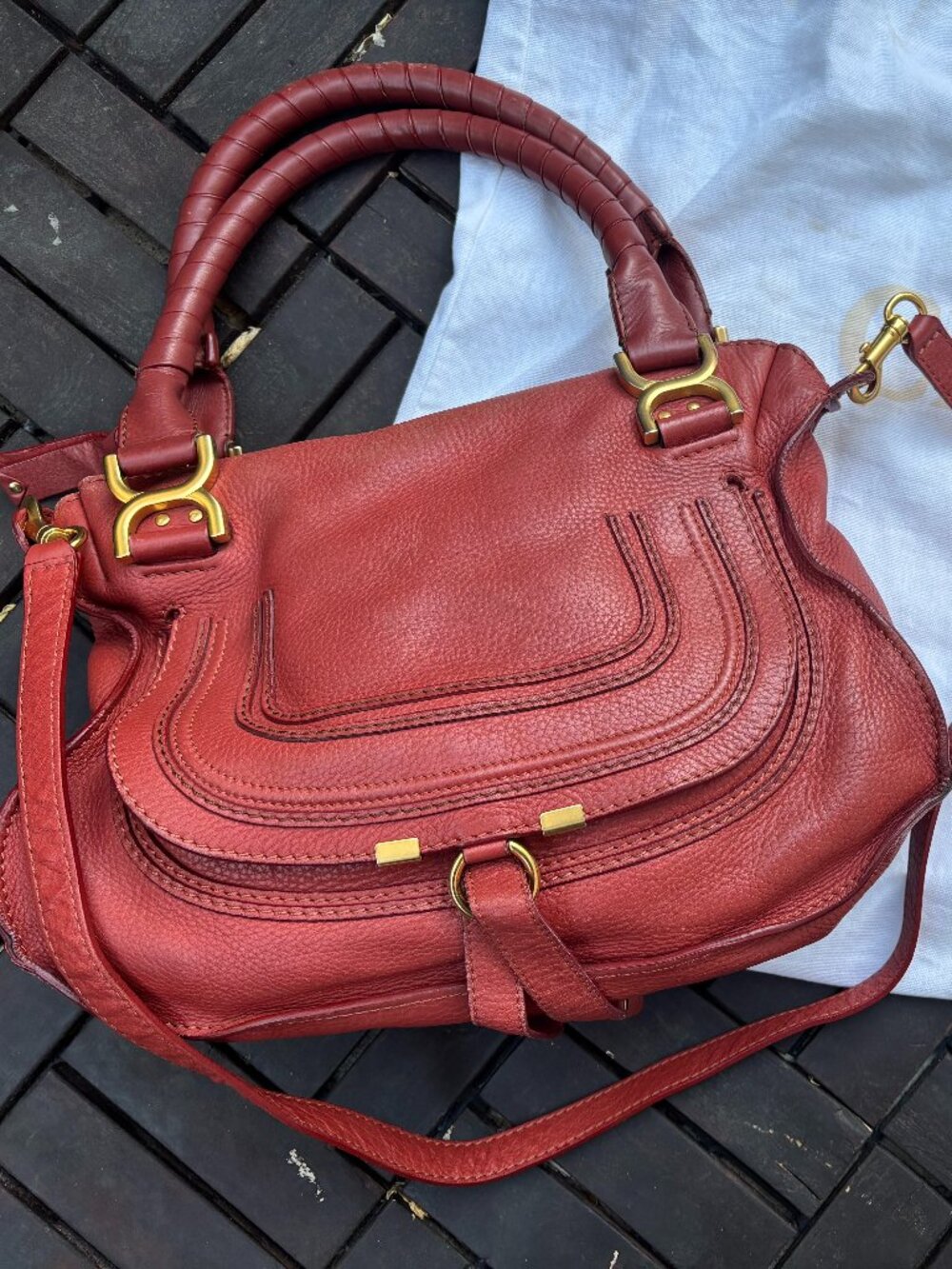 Chloe Marcie Medium Shoulder Bag Leather Maple-Authentic